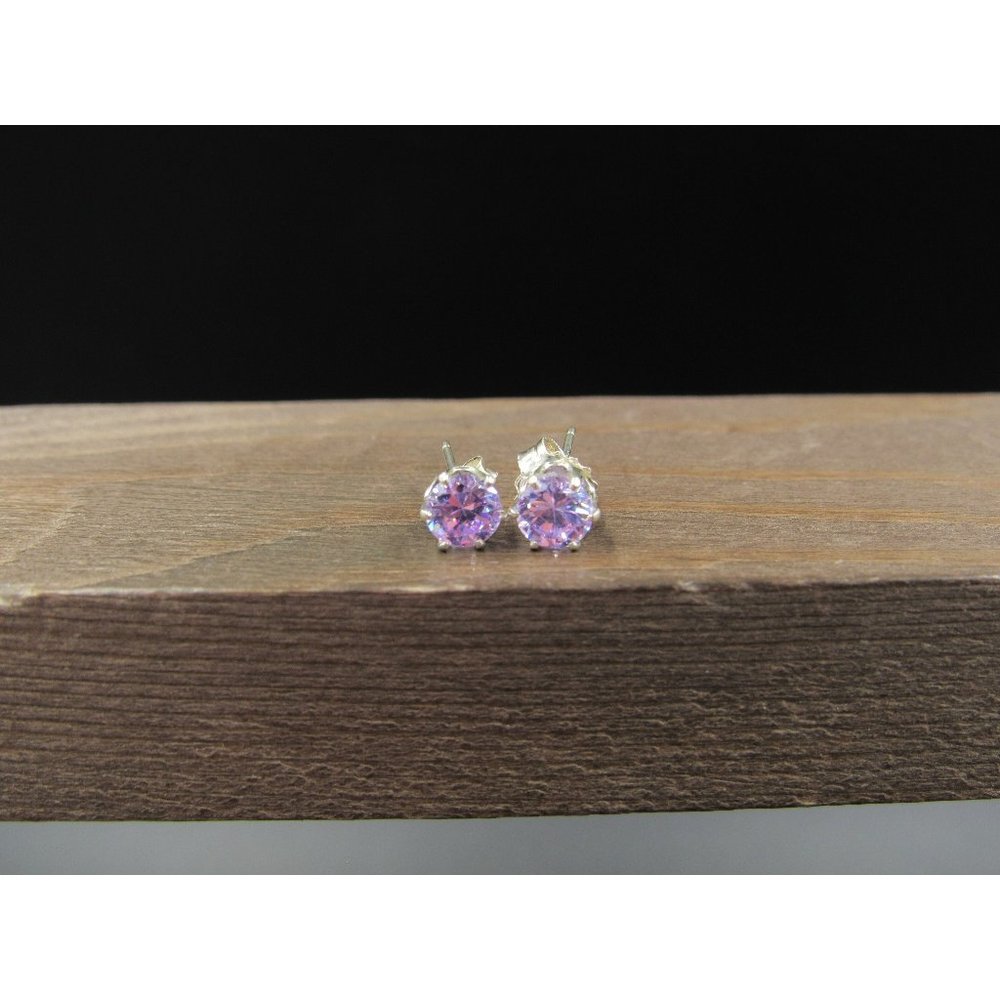 Sterling Silver Light Purple Round Small CZ Stud Earrings Vintage Wedding